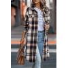 imagePRETTYGARDEN Womens Plaid Shacket 2025 Long Sleeve Button Up Flannel Shirt Winter Tartan Jacket Woolen CoatsBrown