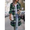 imagePRETTYGARDEN Womens Plaid Shacket 2025 Long Sleeve Button Up Flannel Shirt Winter Tartan Jacket Woolen CoatsDark Green