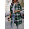 imagePRETTYGARDEN Womens Plaid Shacket 2025 Long Sleeve Button Up Flannel Shirt Winter Tartan Jacket Woolen CoatsDark Green