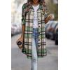 imagePRETTYGARDEN Womens Plaid Shacket 2025 Long Sleeve Button Up Flannel Shirt Winter Tartan Jacket Woolen CoatsGreen