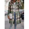imagePRETTYGARDEN Womens Plaid Shacket 2025 Long Sleeve Button Up Flannel Shirt Winter Tartan Jacket Woolen CoatsGreen