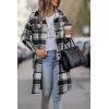 imagePRETTYGARDEN Womens Plaid Shacket 2025 Long Sleeve Button Up Flannel Shirt Winter Tartan Jacket Woolen CoatsGrey