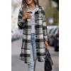 imagePRETTYGARDEN Womens Plaid Shacket 2025 Long Sleeve Button Up Flannel Shirt Winter Tartan Jacket Woolen CoatsGrey