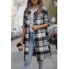 imagePRETTYGARDEN Womens Plaid Shacket 2025 Long Sleeve Button Up Flannel Shirt Winter Tartan Jacket Woolen CoatsGrey
