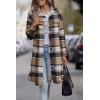 imagePRETTYGARDEN Womens Plaid Shacket 2025 Long Sleeve Button Up Flannel Shirt Winter Tartan Jacket Woolen CoatsKhaki