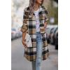 imagePRETTYGARDEN Womens Plaid Shacket 2025 Long Sleeve Button Up Flannel Shirt Winter Tartan Jacket Woolen CoatsKhaki