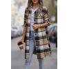 imagePRETTYGARDEN Womens Plaid Shacket 2025 Long Sleeve Button Up Flannel Shirt Winter Tartan Jacket Woolen CoatsKhaki