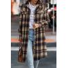 imagePRETTYGARDEN Womens Plaid Shacket 2025 Long Sleeve Button Up Flannel Shirt Winter Tartan Jacket Woolen CoatsNavy