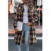 imagePRETTYGARDEN Womens Plaid Shacket 2025 Long Sleeve Button Up Flannel Shirt Winter Tartan Jacket Woolen CoatsNavy