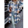 imagePRETTYGARDEN Womens Plaid Shacket 2025 Long Sleeve Button Up Flannel Shirt Winter Tartan Jacket Woolen CoatsPlaid Blue White
