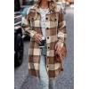 imagePRETTYGARDEN Womens Plaid Shacket 2025 Long Sleeve Button Up Flannel Shirt Winter Tartan Jacket Woolen CoatsPlaid Brown