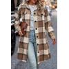 imagePRETTYGARDEN Womens Plaid Shacket 2025 Long Sleeve Button Up Flannel Shirt Winter Tartan Jacket Woolen CoatsPlaid Brown