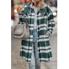 imagePRETTYGARDEN Womens Plaid Shacket 2025 Long Sleeve Button Up Flannel Shirt Winter Tartan Jacket Woolen CoatsPlaid Dark Green