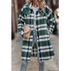 imagePRETTYGARDEN Womens Plaid Shacket 2025 Long Sleeve Button Up Flannel Shirt Winter Tartan Jacket Woolen CoatsPlaid Dark Green