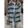 imagePRETTYGARDEN Womens Plaid Shacket 2025 Long Sleeve Button Up Flannel Shirt Winter Tartan Jacket Woolen CoatsPlaid Dark Green