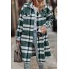 imagePRETTYGARDEN Womens Plaid Shacket 2025 Long Sleeve Button Up Flannel Shirt Winter Tartan Jacket Woolen CoatsPlaid Dark Green