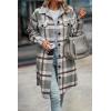 imagePRETTYGARDEN Womens Plaid Shacket 2025 Long Sleeve Button Up Flannel Shirt Winter Tartan Jacket Woolen CoatsPlaid Grey