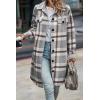 imagePRETTYGARDEN Womens Plaid Shacket 2025 Long Sleeve Button Up Flannel Shirt Winter Tartan Jacket Woolen CoatsPlaid Grey