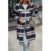 imagePRETTYGARDEN Womens Plaid Shacket 2025 Long Sleeve Button Up Flannel Shirt Winter Tartan Jacket Woolen CoatsPlaid Navy