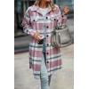 imagePRETTYGARDEN Womens Plaid Shacket 2025 Long Sleeve Button Up Flannel Shirt Winter Tartan Jacket Woolen CoatsPlaid Pink