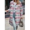 imagePRETTYGARDEN Womens Plaid Shacket 2025 Long Sleeve Button Up Flannel Shirt Winter Tartan Jacket Woolen CoatsPlaid Pink