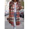 imagePRETTYGARDEN Womens Plaid Shacket 2025 Long Sleeve Button Up Flannel Shirt Winter Tartan Jacket Woolen CoatsRed