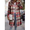 imagePRETTYGARDEN Womens Plaid Shacket 2025 Long Sleeve Button Up Flannel Shirt Winter Tartan Jacket Woolen CoatsRed