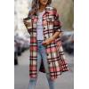 imagePRETTYGARDEN Womens Plaid Shacket 2025 Long Sleeve Button Up Flannel Shirt Winter Tartan Jacket Woolen CoatsRed