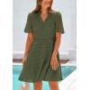 imagePRETTYGARDEN Womens Short Sleeve Mini Dress 2025 Summer V Neck Hollow Out Eyelet Ruffle A Line Swing Short DressesArmy Green
