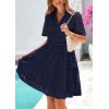 imagePRETTYGARDEN Womens Short Sleeve Mini Dress 2025 Summer V Neck Hollow Out Eyelet Ruffle A Line Swing Short DressesNavy