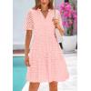 imagePRETTYGARDEN Womens Short Sleeve Mini Dress 2025 Summer V Neck Hollow Out Eyelet Ruffle A Line Swing Short DressesPink