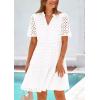 imagePRETTYGARDEN Womens Short Sleeve Mini Dress 2025 Summer V Neck Hollow Out Eyelet Ruffle A Line Swing Short DressesWhite