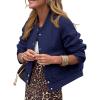 imagePRETTYGARDEN Womens Bomber Jackets Winter Trendy Varsity Jackets Shackets Button Down Cropped Coats with PocketsDark Blue