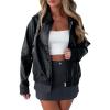 imagePRETTYGARDEN Womens Faux Leather Jackets 2025 Spring Bomber Jacket Zip Up Motorcycle Coats Long Sleeve Winter ClothesBlack