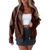 imagePRETTYGARDEN Womens Faux Leather Jackets 2025 Spring Bomber Jacket Zip Up Motorcycle Coats Long Sleeve Winter ClothesCoffee