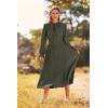imagePRETTYGARDEN Womens 2025 Spring Fall Midi Dress Casual Long Sleeve V Neck Swiss Dot Pleated A Line Flowy DressesArmy Green