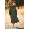 imagePRETTYGARDEN Womens 2025 Spring Fall Midi Dress Casual Long Sleeve V Neck Swiss Dot Pleated A Line Flowy DressesArmy Green