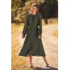 imagePRETTYGARDEN Womens 2025 Spring Fall Midi Dress Casual Long Sleeve V Neck Swiss Dot Pleated A Line Flowy DressesArmy Green