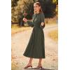 imagePRETTYGARDEN Womens 2025 Spring Fall Midi Dress Casual Long Sleeve V Neck Swiss Dot Pleated A Line Flowy DressesArmy Green