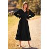 imagePRETTYGARDEN Womens 2025 Spring Fall Midi Dress Casual Long Sleeve V Neck Swiss Dot Pleated A Line Flowy DressesBlack