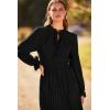 imagePRETTYGARDEN Womens 2025 Spring Fall Midi Dress Casual Long Sleeve V Neck Swiss Dot Pleated A Line Flowy DressesBlack