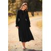 imagePRETTYGARDEN Womens 2025 Spring Fall Midi Dress Casual Long Sleeve V Neck Swiss Dot Pleated A Line Flowy DressesBlack