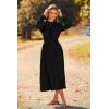 imagePRETTYGARDEN Womens 2025 Spring Fall Midi Dress Casual Long Sleeve V Neck Swiss Dot Pleated A Line Flowy DressesBlack