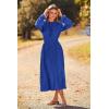 imagePRETTYGARDEN Womens 2025 Spring Fall Midi Dress Casual Long Sleeve V Neck Swiss Dot Pleated A Line Flowy DressesBlue