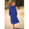 imagePRETTYGARDEN Womens 2025 Spring Fall Midi Dress Casual Long Sleeve V Neck Swiss Dot Pleated A Line Flowy DressesBlue