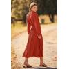 imagePRETTYGARDEN Womens 2025 Spring Fall Midi Dress Casual Long Sleeve V Neck Swiss Dot Pleated A Line Flowy DressesBrick Red