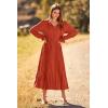 imagePRETTYGARDEN Womens 2025 Spring Fall Midi Dress Casual Long Sleeve V Neck Swiss Dot Pleated A Line Flowy DressesBrick Red