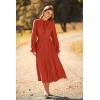imagePRETTYGARDEN Womens 2025 Spring Fall Midi Dress Casual Long Sleeve V Neck Swiss Dot Pleated A Line Flowy DressesBrick Red