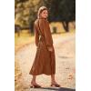imagePRETTYGARDEN Womens 2025 Spring Fall Midi Dress Casual Long Sleeve V Neck Swiss Dot Pleated A Line Flowy DressesBrown