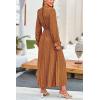 imagePRETTYGARDEN Womens 2025 Spring Fall Midi Dress Casual Long Sleeve V Neck Swiss Dot Pleated A Line Flowy DressesBrown Blue Floral